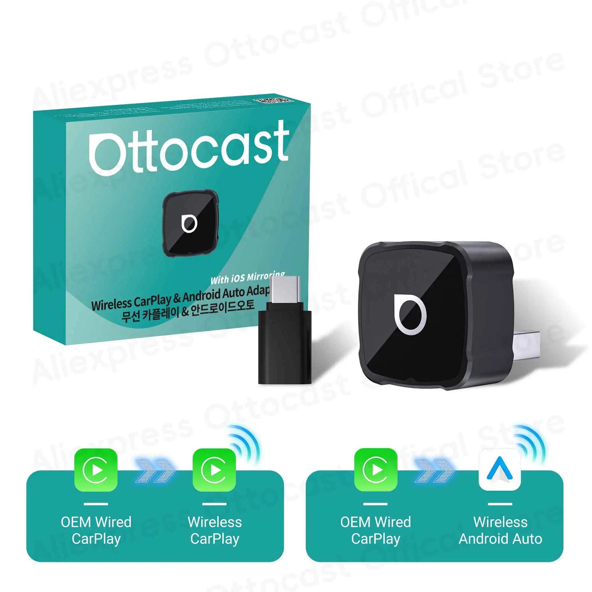 Ottocast Mini Air Tiny Cube 4.0 Wireless CarPlay Android Auto Adapter for iPhone iOS Mirroring Cast Screen Automotive Accessories 2026