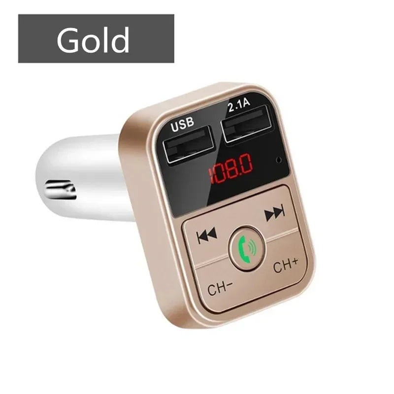 Hands-free MP3 player, Bluetooth receiver, FM transmitter, wireless audio adapter, dual USB fast car charger, and Bluetooth car kit