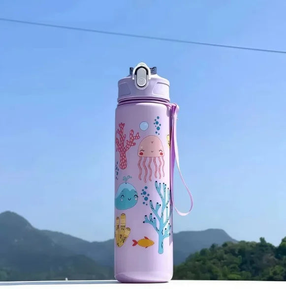 Kids' Summer Water Cup: 750ml Dinosaur Water Bottle with Silicone Straw and Leakproof Plastic Water Bottle