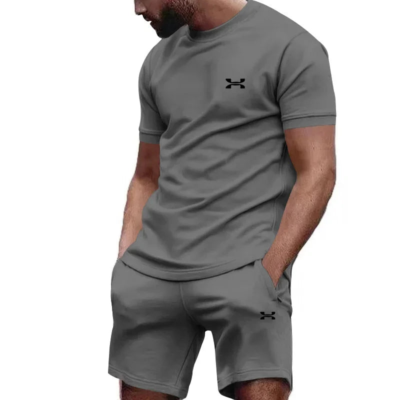 Men's casual shortsleeved shorts for the new summer, two-piece city street fashion T-shirt shorts, suit, and cool run hot sale