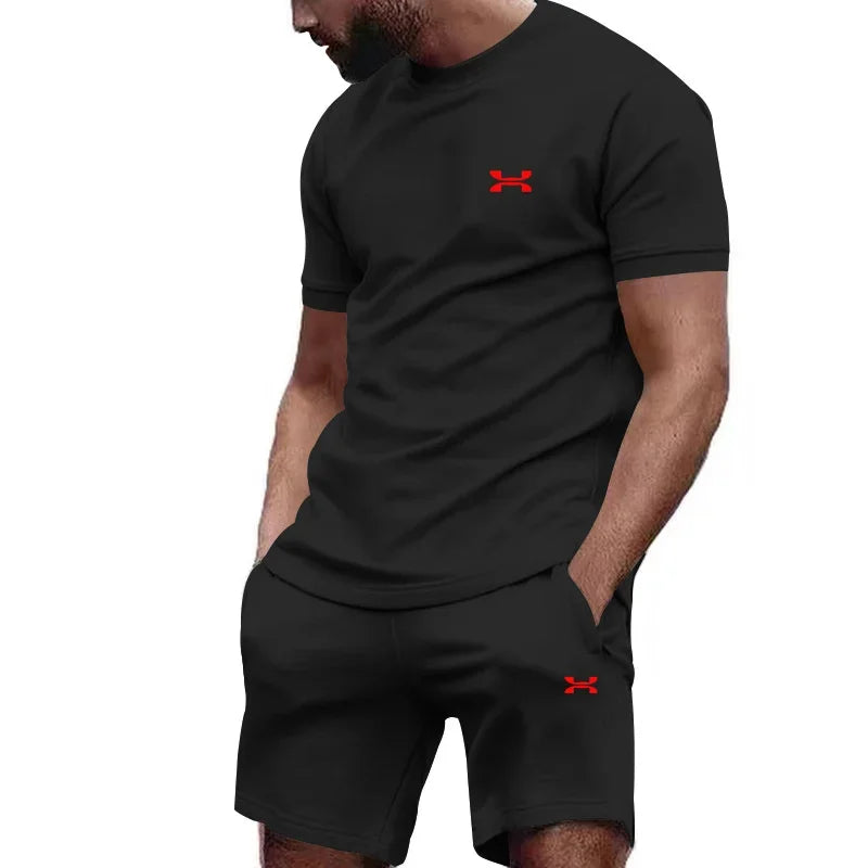 Men's casual shortsleeved shorts for the new summer, two-piece city street fashion T-shirt shorts, suit, and cool run hot sale