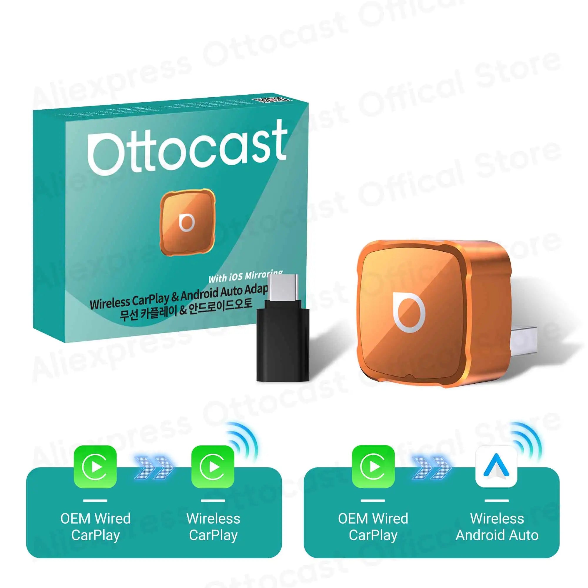 Ottocast Mini Air Tiny Cube 4.0 Wireless CarPlay Android Auto Adapter for iPhone iOS Mirroring Cast Screen Automotive Accessories 2026