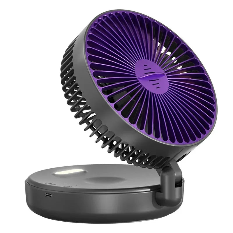 Foldable Desktop Fan, Compact Wall-Mounted Fan, Rechargeable, 4-Gear Adjustable Portable Air Circulation Fan with Warm Night Light