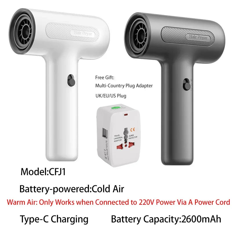 For drying hair and artwork, a portable, battery-operated, cordless hair dryer with intelligent temperature control