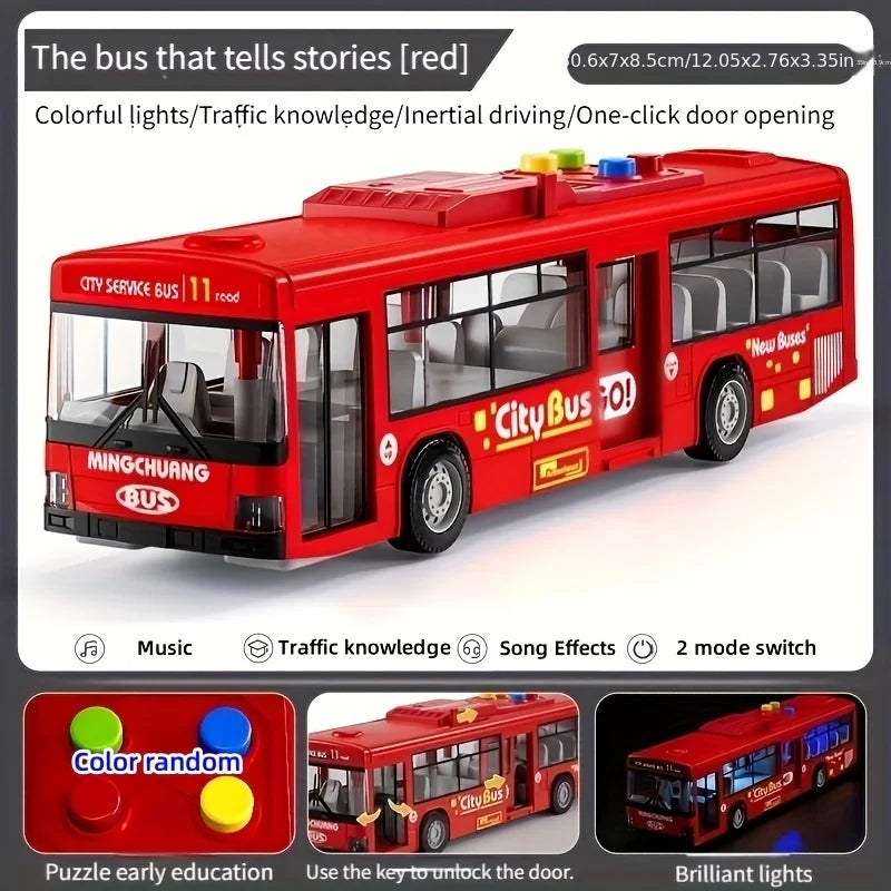 Large Size Light Music Inertia Bus Model Pull Back Cars Simulation Excellent Presents of Educational Toys That Avoid Drops