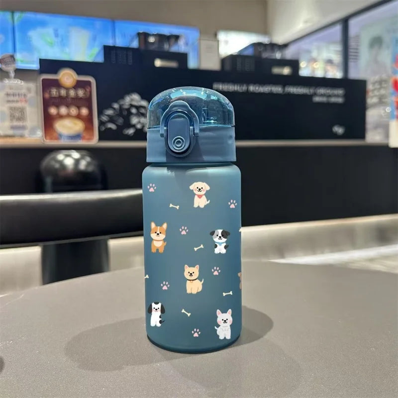 550ML Adorable Cat Print Water Bottle Straw Cup Plastic Cup for Children's Outdoor School Travel Drinking Water Bottle, 3D Printed
