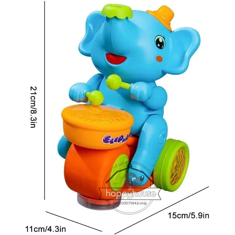 Children's Musical Walking Elephant Drummer Toys with LED Light Music, Sensory Activity Toys, Educational Toys