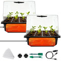 Two-pack propagation trays with a humidity dome, a 24-cell plant starter tray set, and a seed starter kit with built-in heat
