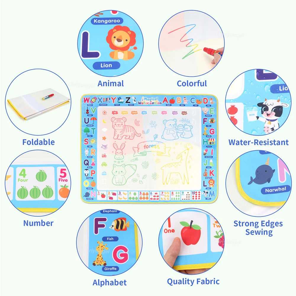Doodle Montessori Painting 39x31 inches, 100x80 cm Magic Water Drawing Mat with Reusable Magic Pens, Children's Drawing Board Toy