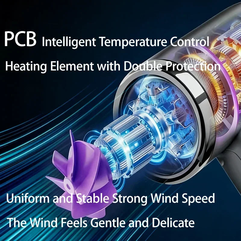 For drying hair and artwork, a portable, battery-operated, cordless hair dryer with intelligent temperature control