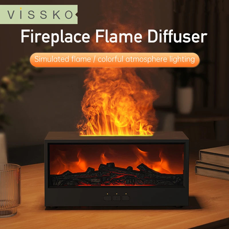 Gift-worthy VISSKO Innovative Fireplace Air Humidifier Waterless Auto-Off Aroma Essential Oil Diffuser with LED Light Remote Control