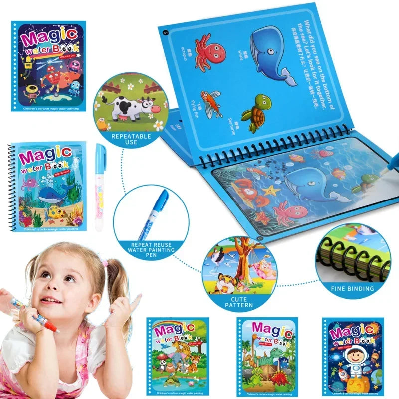 Kids' Drawing Colouring Books: Magic Water Book with Pen for Children Ages 2 to 4 Learning Education Toy Baby Montessori Toys