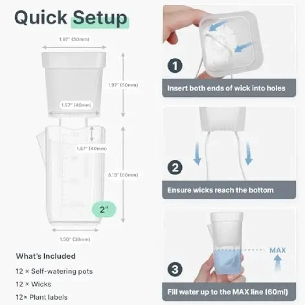 15 Self-Watering Plant Pots with Reservoirs for Mini Seedlings, Flowerpots, and Translucent Plastic Planters