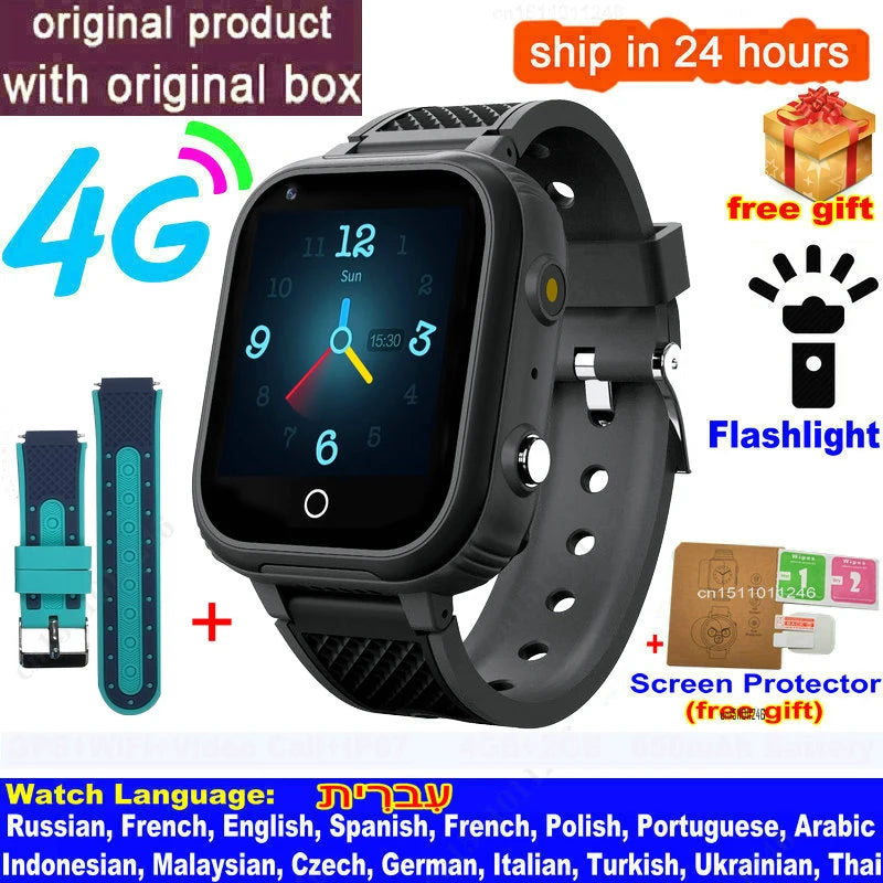 Kids' LT21 4G Smart Watch with GPS, WiFi, Video Call, SOS, IP67 Waterproof Design, Camera, Tracker, Location, and Phone