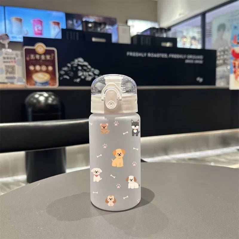 550ML Adorable Cat Print Water Bottle Straw Cup Plastic Cup for Children's Outdoor School Travel Drinking Water Bottle, 3D Printed
