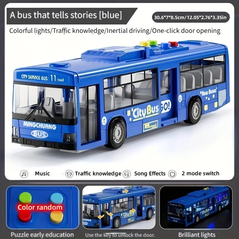 Large Size Light Music Inertia Bus Model Pull Back Cars Simulation Excellent Presents of Educational Toys That Avoid Drops