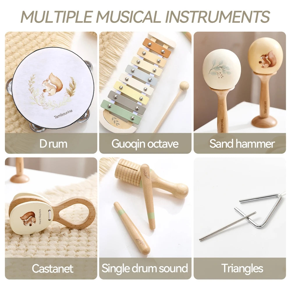 Musical Instruments Montessori Music Drum Xylophone Children's Early Educational Wooden Instruments Baby Toys 0–12 Months