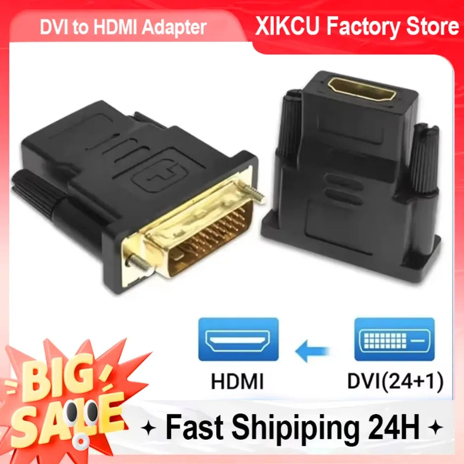 XIKCU 2025 DVI Male to HDMI-compatible Video Converter for PC HD TV Projector DVI to HDMI-Compatible Adapter DVI Plated Plug