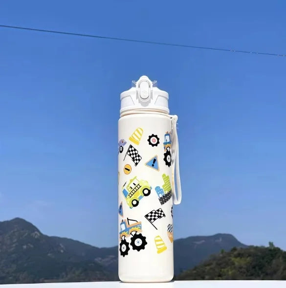 Kids' Summer Water Cup: 750ml Dinosaur Water Bottle with Silicone Straw and Leakproof Plastic Water Bottle