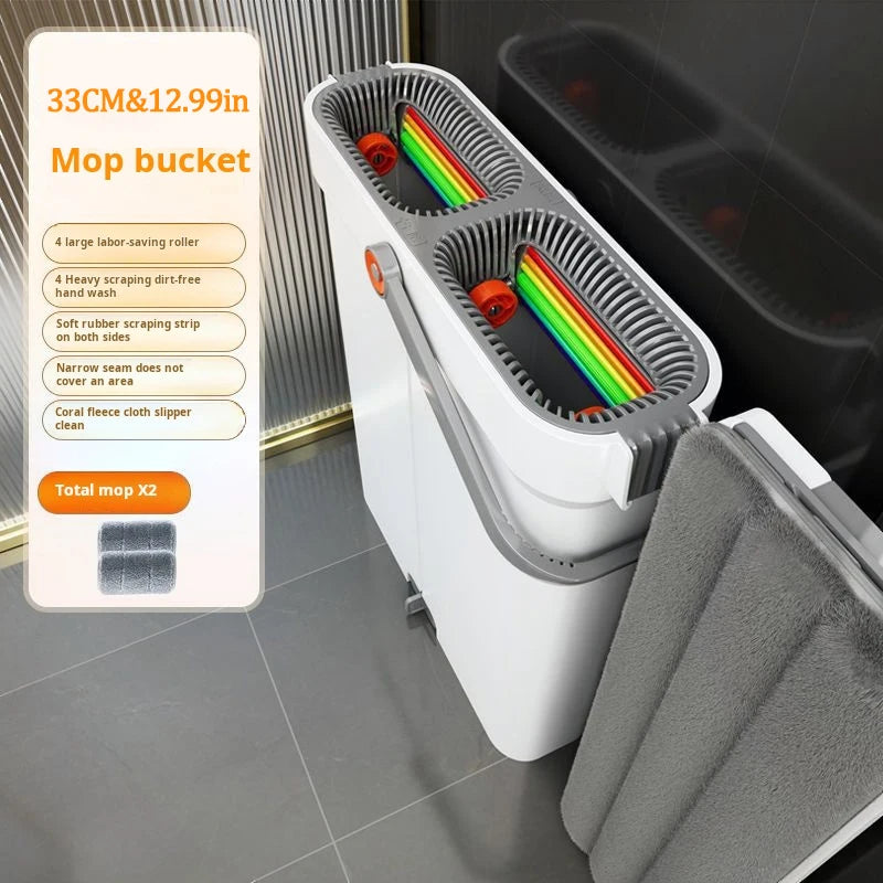 Joybos 360 Spin Mop 33cm Bucket Set Hand-Free Flat Barrel Cleaning and Squeezing with Scraper for Use at Home with Wet and Dry Mop