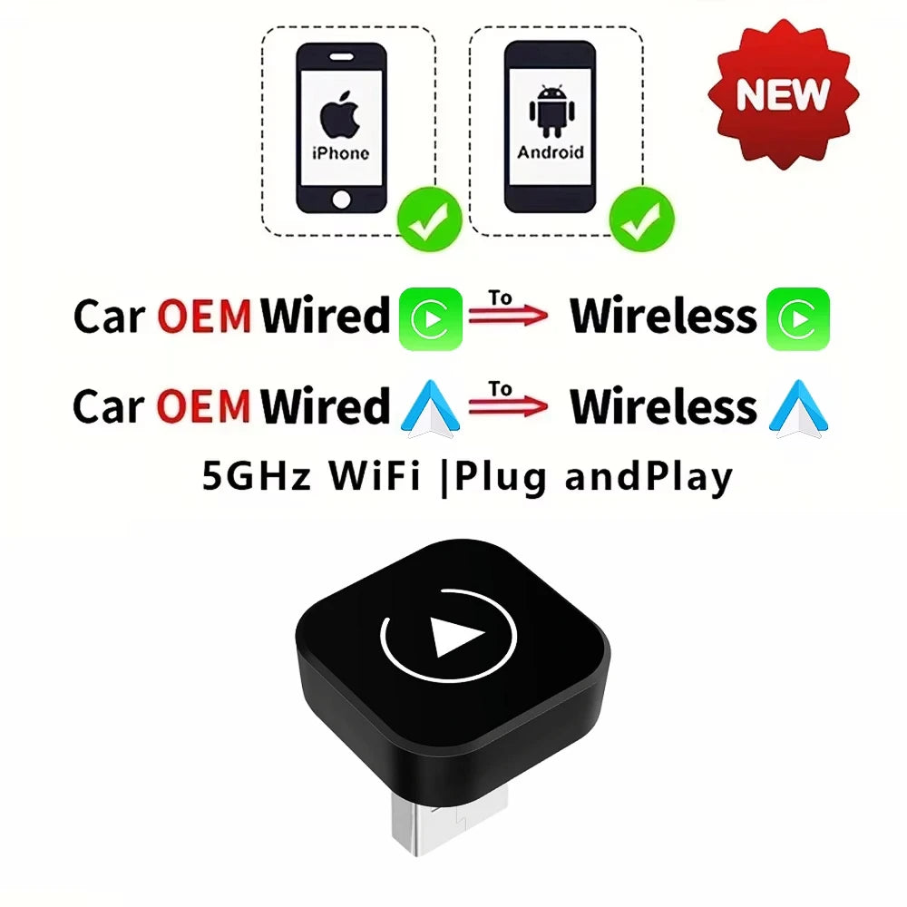AI Smart Box Car Intelligent Systems for Wired CarPlay Cars with a 2-in-1 Wireless CarPlay Dongle and Wireless Android Auto Adapter