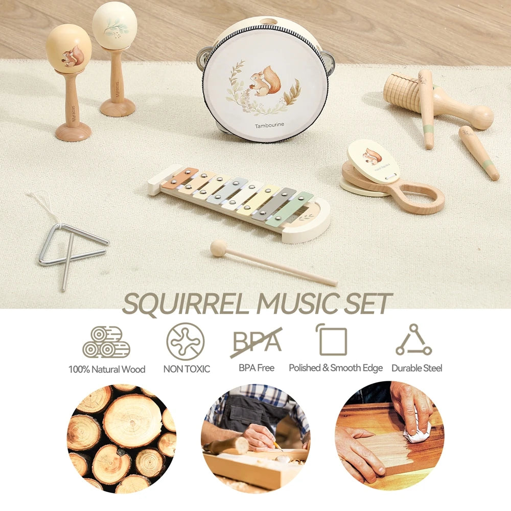 Musical Instruments Montessori Music Drum Xylophone Children's Early Educational Wooden Instruments Baby Toys 0–12 Months