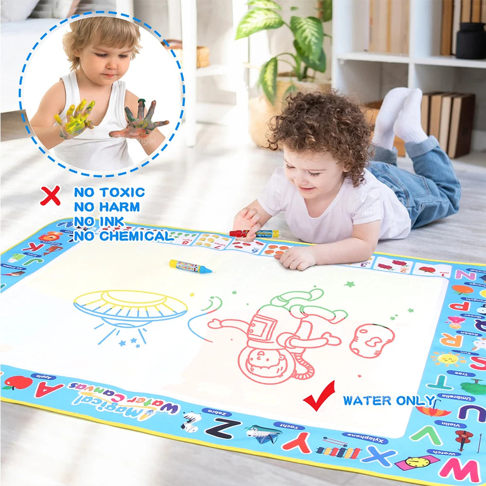 Doodle Montessori Painting 39x31 inches, 100x80 cm Magic Water Drawing Mat with Reusable Magic Pens, Children's Drawing Board Toy
