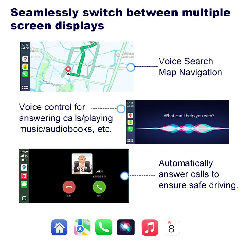 USB AI Smart Box Car Intelligent System 2-in-1 Wireless CarPlay Adapter with Android Auto Dongle Wired to Wireless Plug and Play