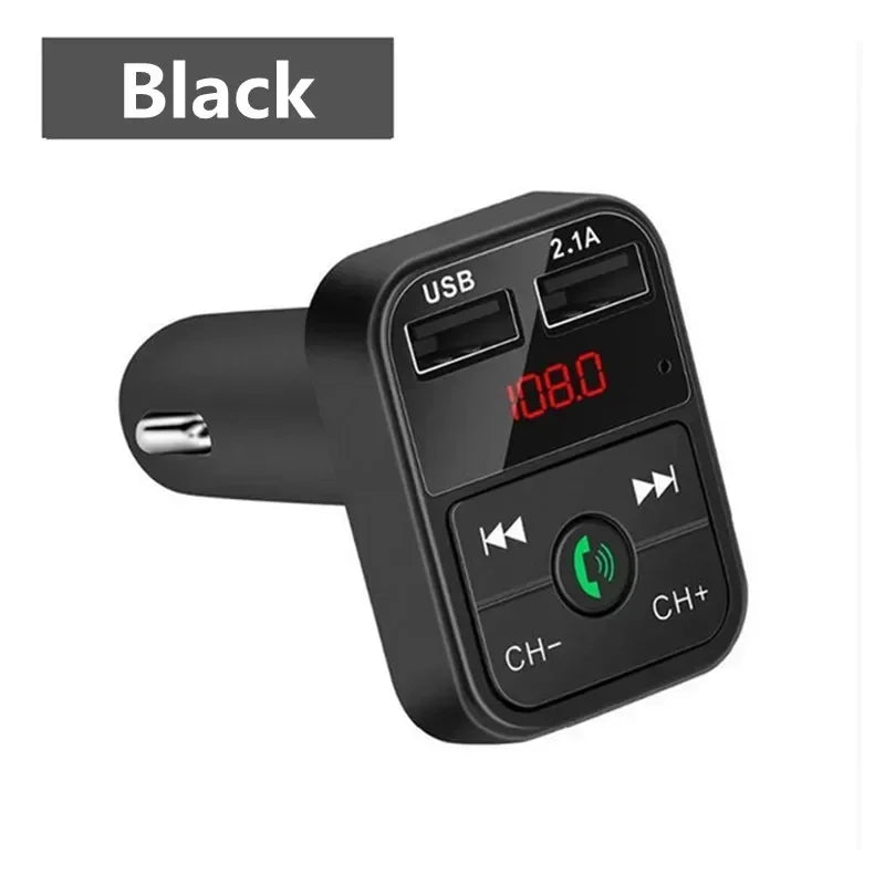 Hands-free MP3 player, Bluetooth receiver, FM transmitter, wireless audio adapter, dual USB fast car charger, and Bluetooth car kit