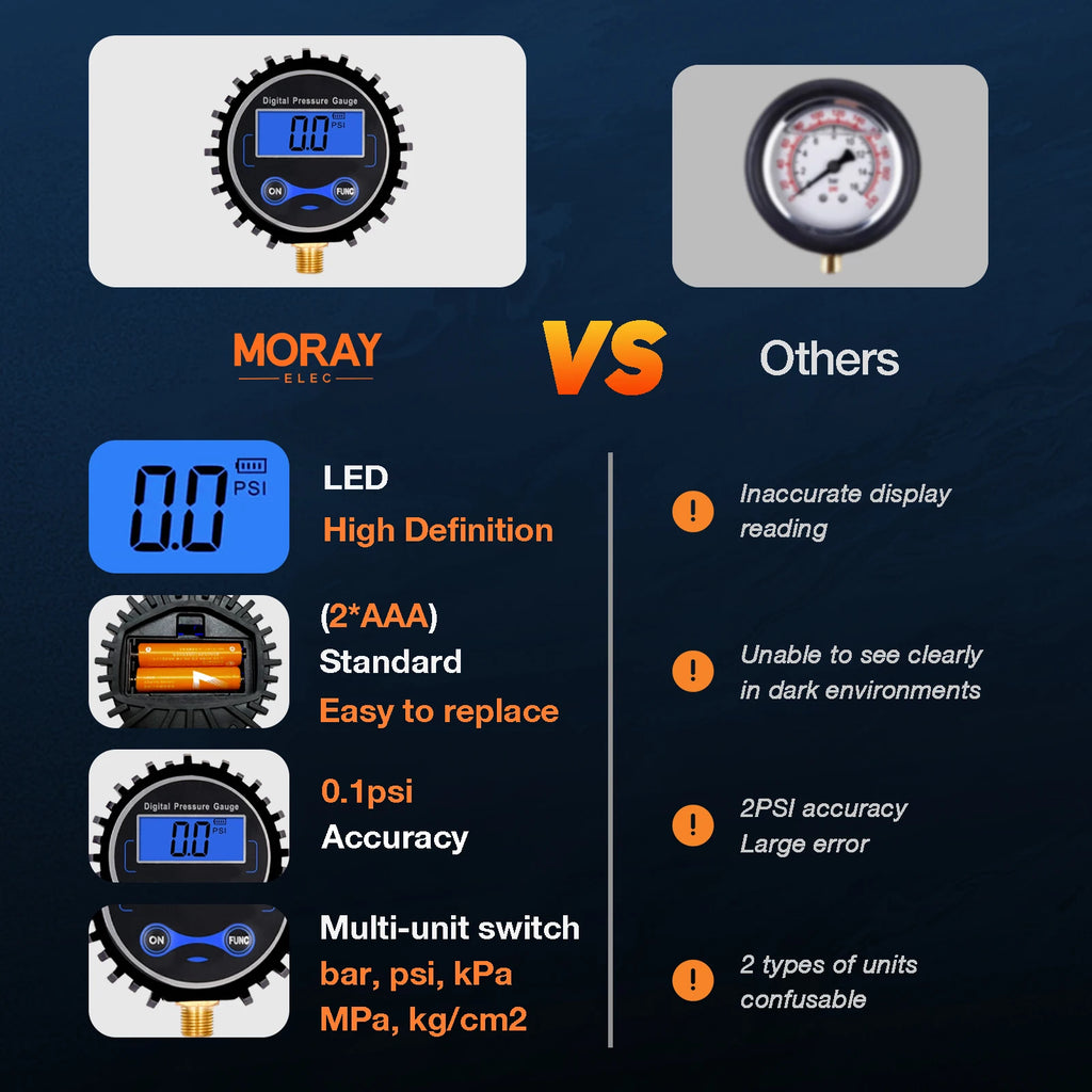 Moray ME266P NPT1/4 Battery Powered High Quality Car Truck Motorcycle Oil Pressure Sensor with Tire Air Digital Pressure Gauge