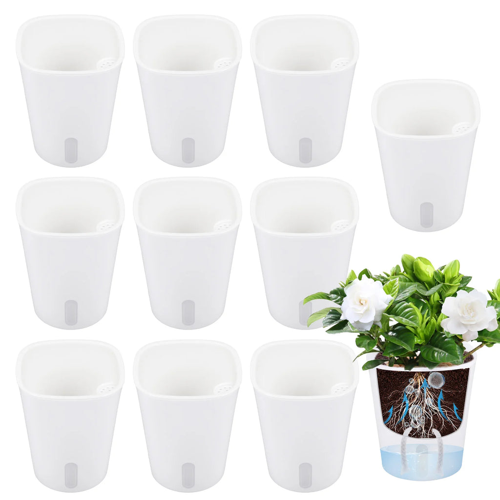 Ten Self-Watering Planters with Self-absorbing Flower Pots for Lazy Hydroponic Desktop Decorations Made of Translucent Plastic