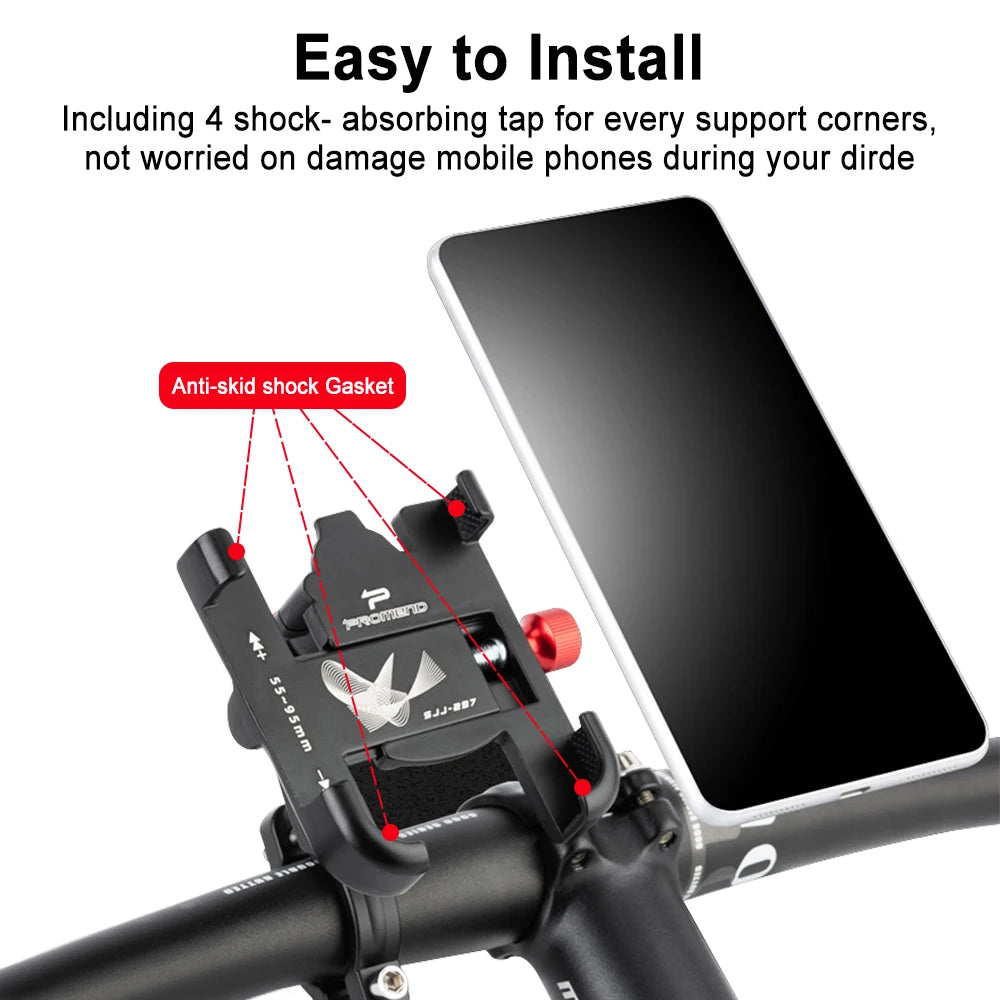 Bike Phone Mount Adjustable Non-Slip Aluminium Handlebar Bicycle Phone Holder for iPhone 13, 12, 11, Samsung S22, and S21