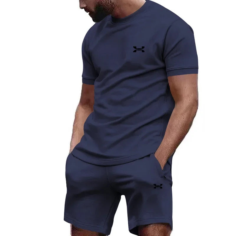 Men's casual shortsleeved shorts for the new summer, two-piece city street fashion T-shirt shorts, suit, and cool run hot sale