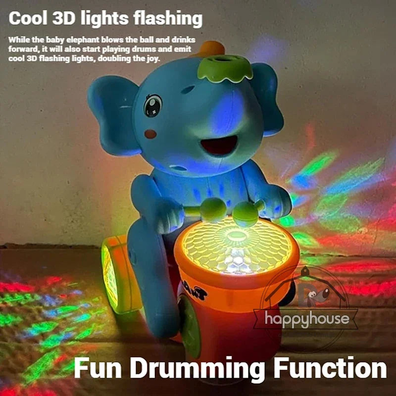 Children's Musical Walking Elephant Drummer Toys with LED Light Music, Sensory Activity Toys, Educational Toys