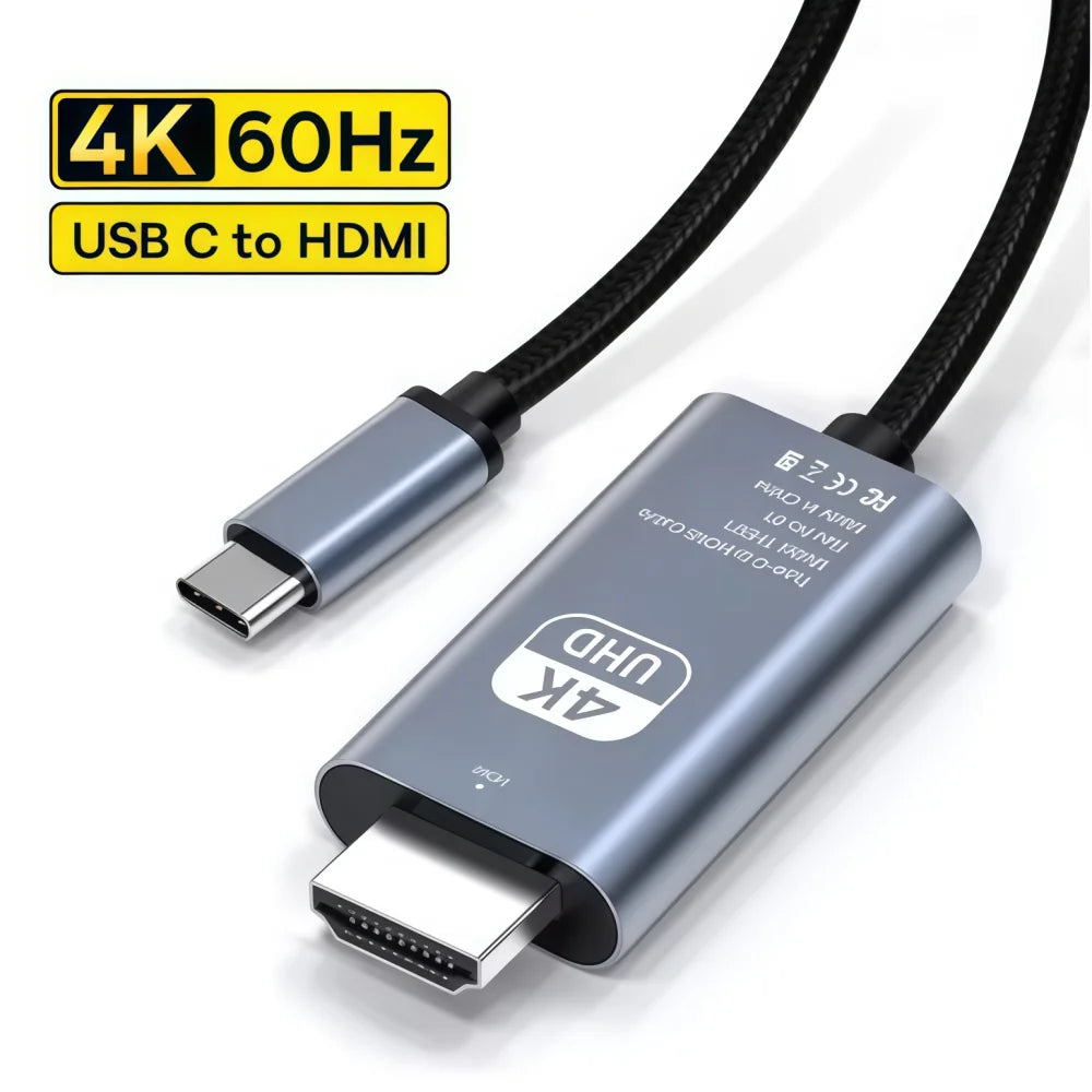 Braided Screen Projection Cable Type C to HD 4K 60Hz HD Video Conversion Cable USB C to HDTV Adapter