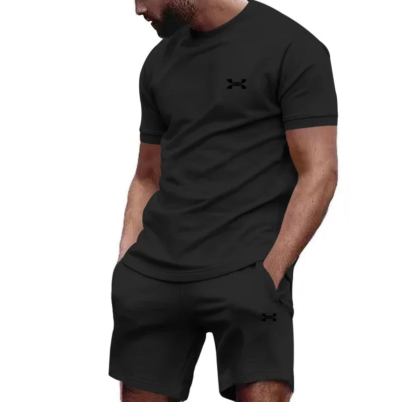 Men's casual shortsleeved shorts for the new summer, two-piece city street fashion T-shirt shorts, suit, and cool run hot sale
