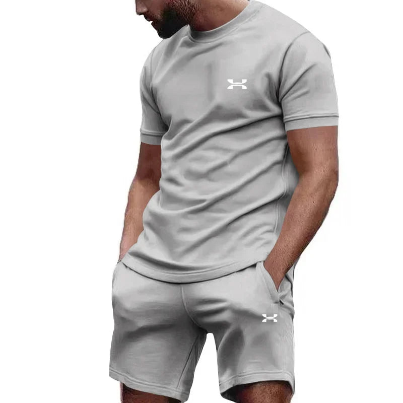 Men's casual shortsleeved shorts for the new summer, two-piece city street fashion T-shirt shorts, suit, and cool run hot sale