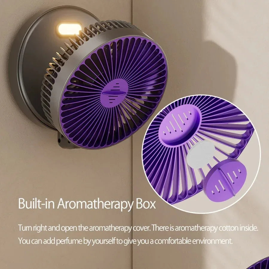Foldable Desktop Fan, Compact Wall-Mounted Fan, Rechargeable, 4-Gear Adjustable Portable Air Circulation Fan with Warm Night Light