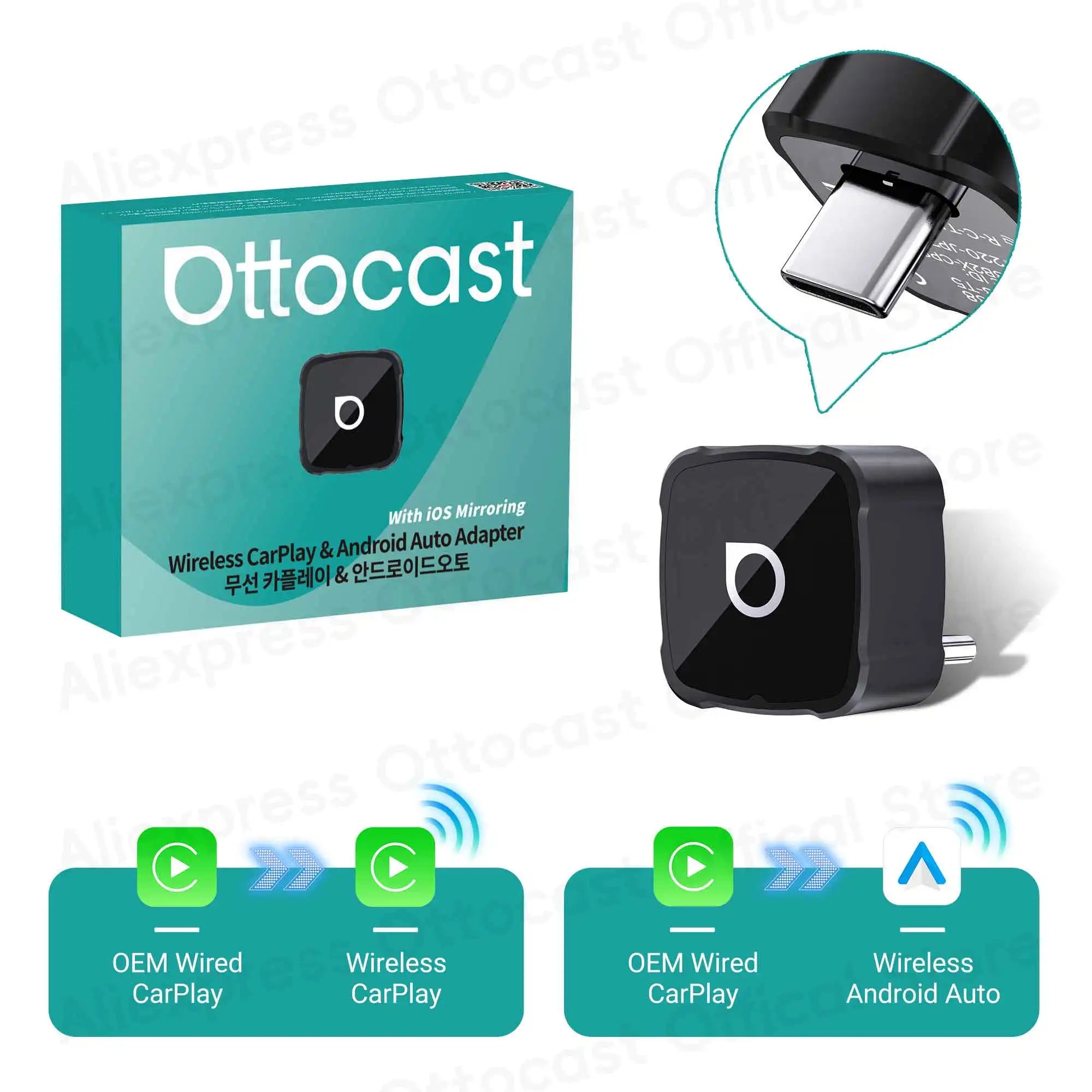 Ottocast Mini Air Tiny Cube 4.0 Wireless CarPlay Android Auto Adapter for iPhone iOS Mirroring Cast Screen Automotive Accessories 2026