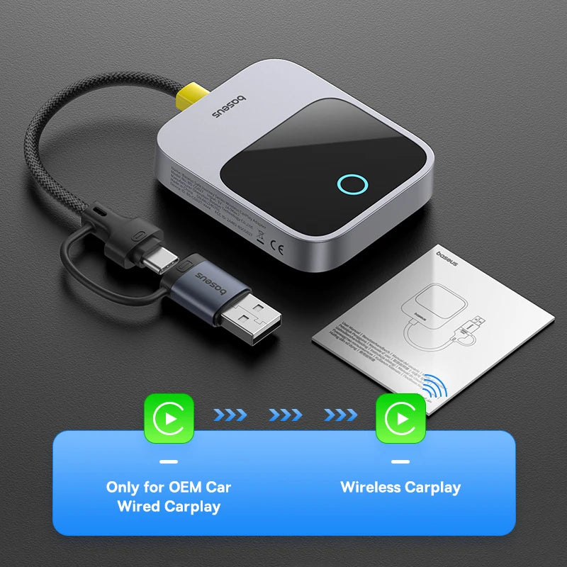 Plug-and-play Bluetooth Smart CarPlay Baseus Wireless CarPlay Wired to Wireless CarPlay Adapter Auto Connect Car Intelligent Systems