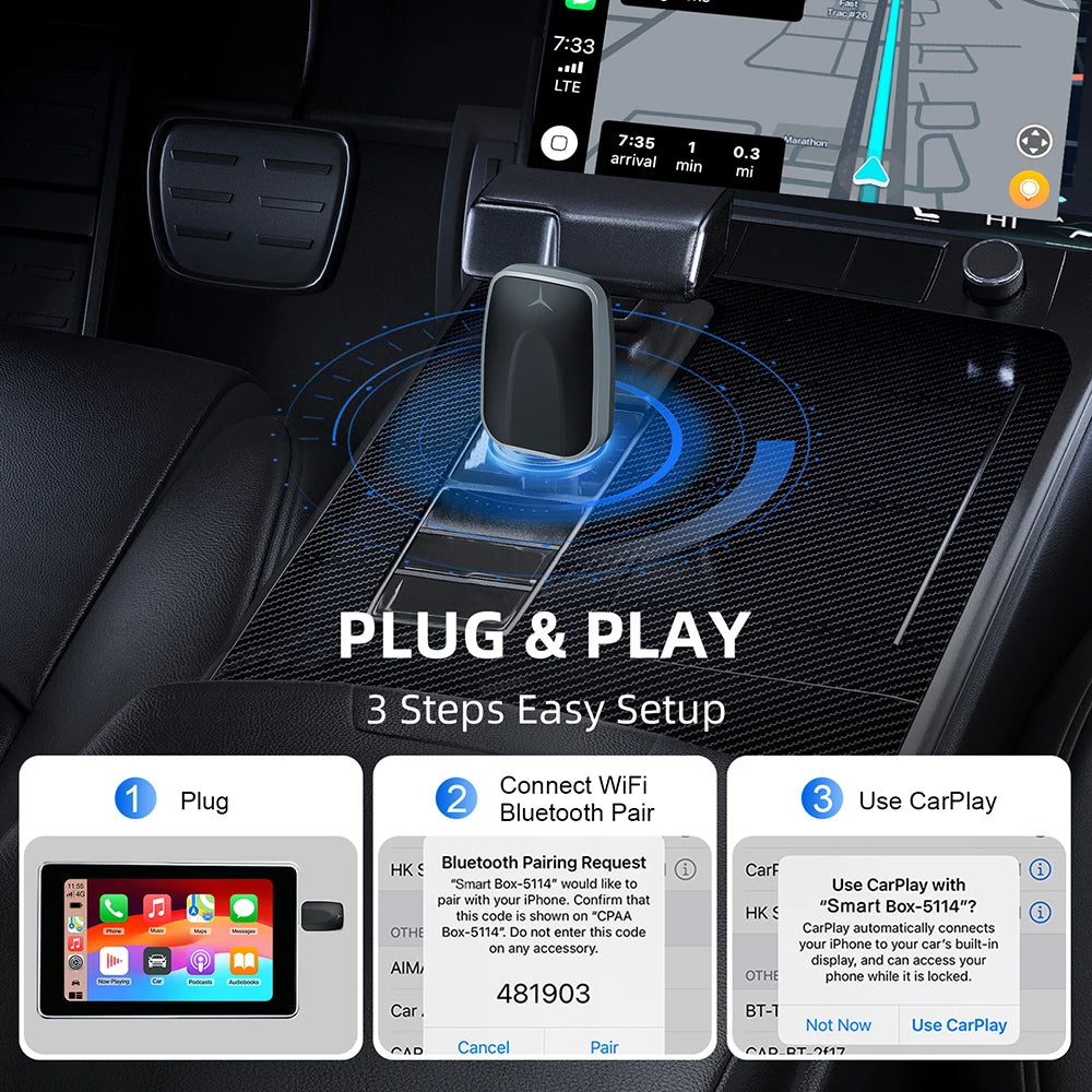 AI Smart Box Car Intelligent Systems for Wired CarPlay Cars with a 2-in-1 Wireless CarPlay Dongle and Wireless Android Auto Adapter