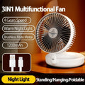 Foldable Desktop Fan, Compact Wall-Mounted Fan, Rechargeable, 4-Gear Adjustable Portable Air Circulation Fan with Warm Night Light
