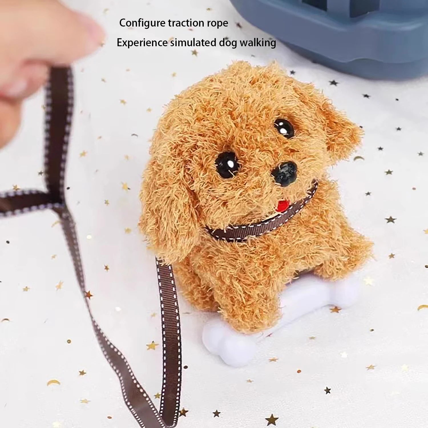 An electric puppy toy, a robotic dog, a simulated plush electronic dog, a walking and barking electronic pet, and a holiday present