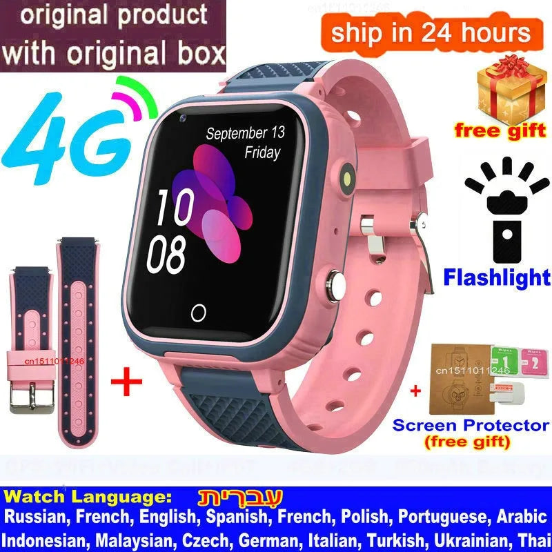 Kids' LT21 4G Smart Watch with GPS, WiFi, Video Call, SOS, IP67 Waterproof Design, Camera, Tracker, Location, and Phone