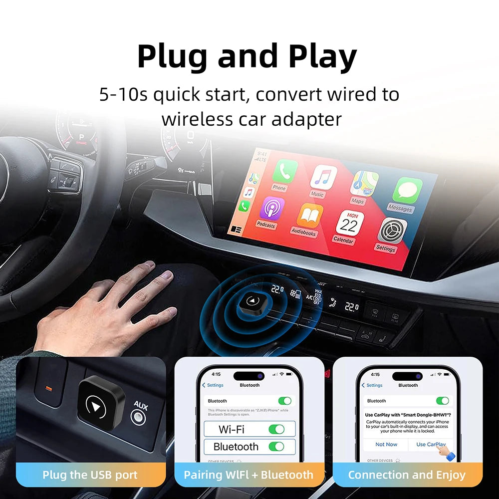 AI Smart Box Car Intelligent Systems for Wired CarPlay Cars with a 2-in-1 Wireless CarPlay Dongle and Wireless Android Auto Adapter