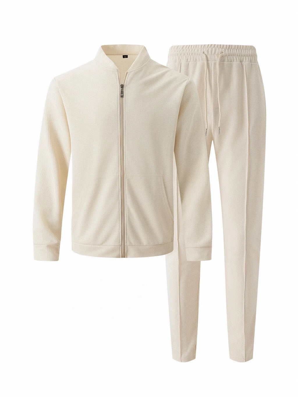 Men's stand collar, solid colour baseball casual, waffle full trousers, two men's suits, men's clothing, spring and fall 2026