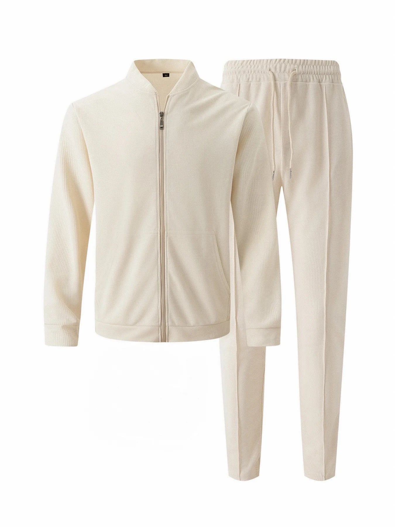 Men's stand collar, solid colour baseball casual, waffle full trousers, two men's suits, men's clothing, spring and fall 2026