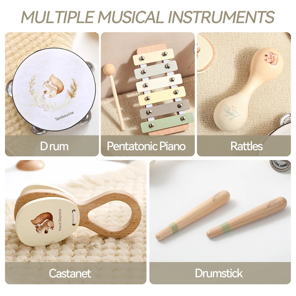 Musical Instruments Montessori Music Drum Xylophone Children's Early Educational Wooden Instruments Baby Toys 0–12 Months