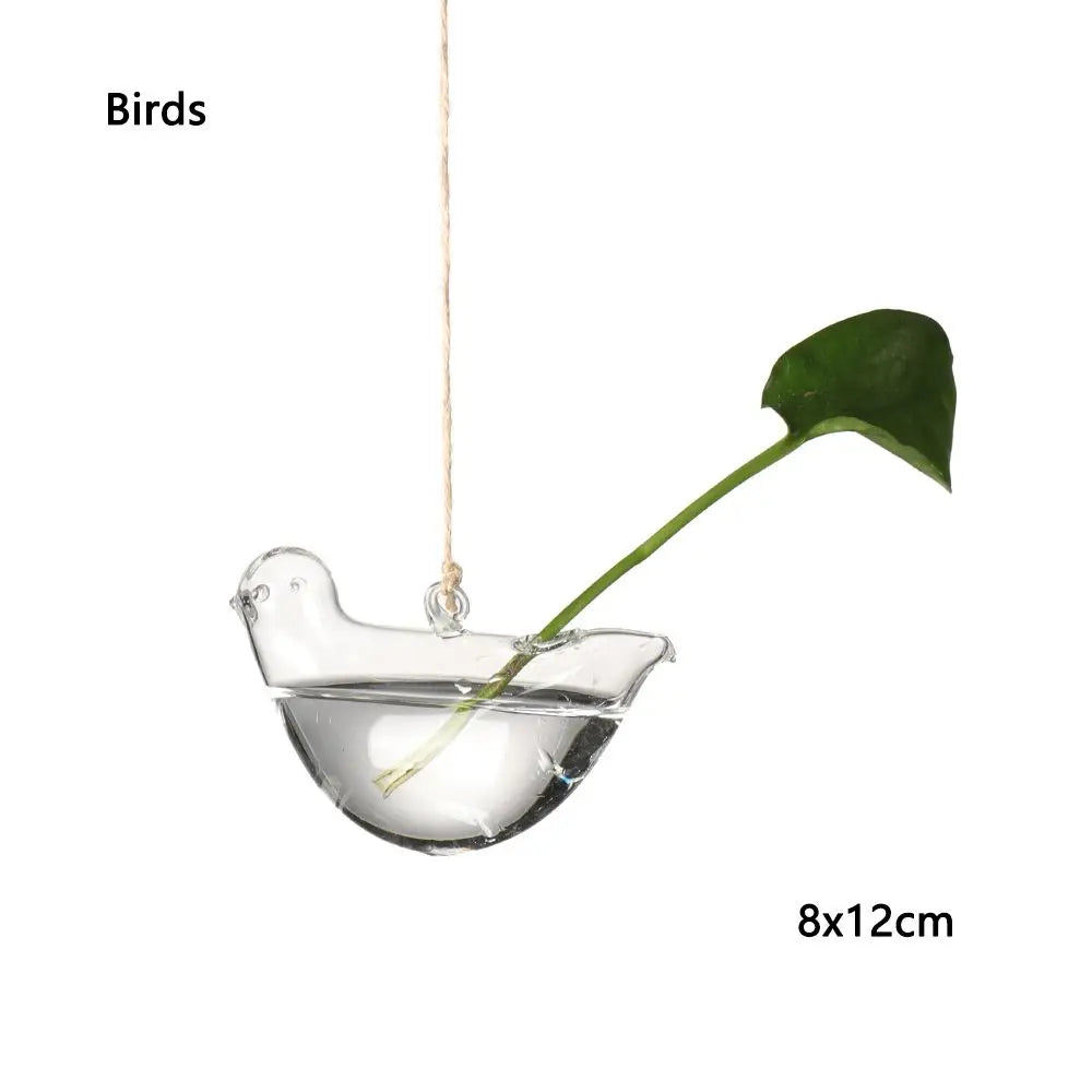 Adorable Glass Vase with Transparent Hanging Glass for Hydroponic Plant Pot Container, Birds, Angels, Peaches, and Water Droplets