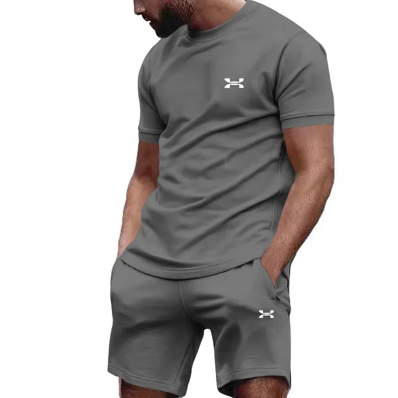 Men's casual shortsleeved shorts for the new summer, two-piece city street fashion T-shirt shorts, suit, and cool run hot sale